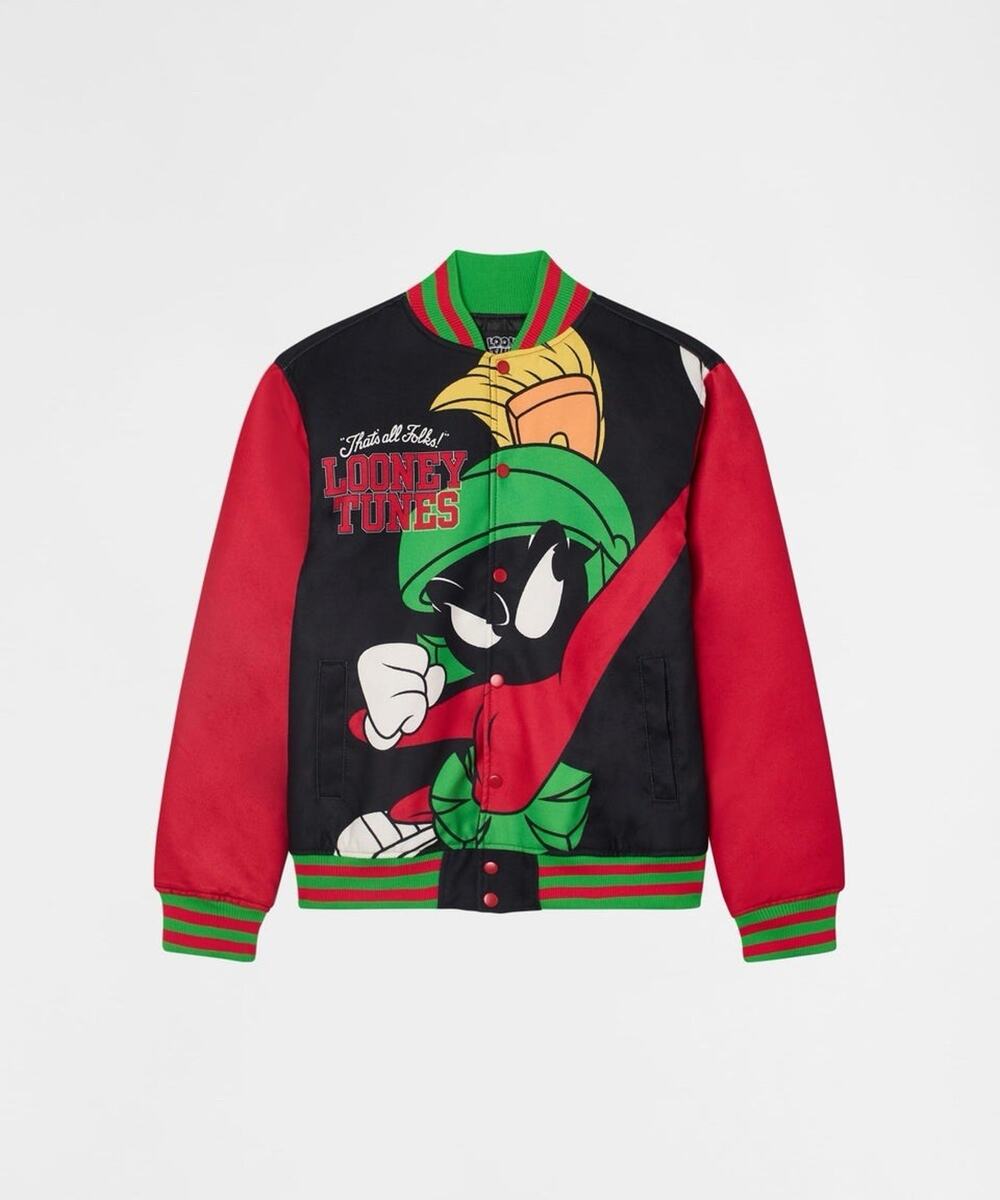 Looney Tunes Marvin the Martian Men’s Bomber Jacket Snap Front Varsity S